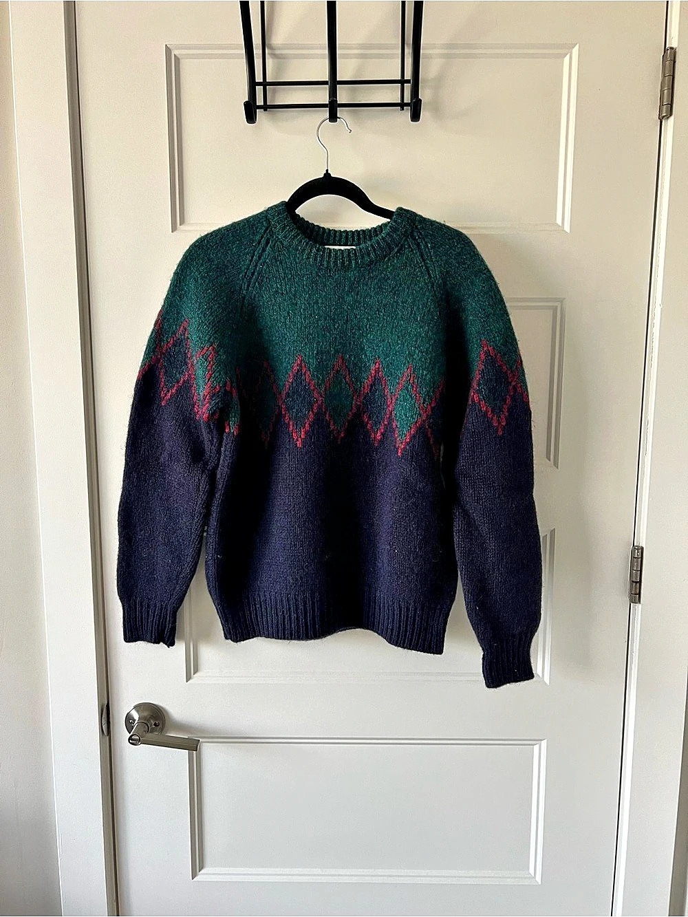 Vintage Gap Geometric 100% Wool Sweater Green & Blue Size Small